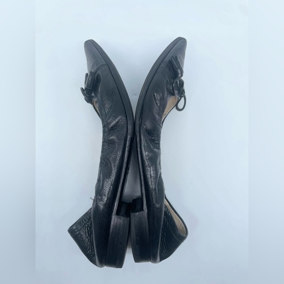 Prada Black Leather Cap toe logo embellish bow tie stretch ballerina flats EU 38 - Picture 9 of 13